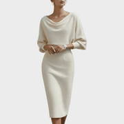 Janna – Weißes Satin-Midikleid mit Fledermausärmeln