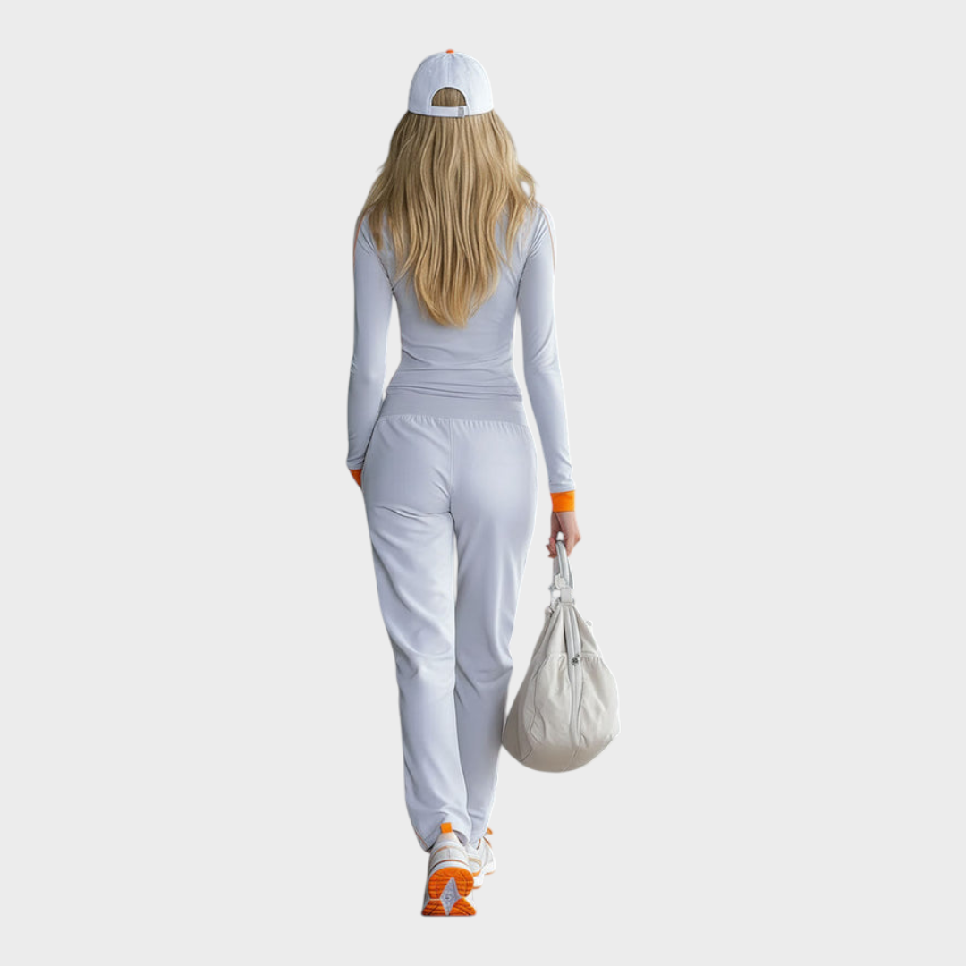 Dawn – Sportliches Damen-Set in Grau-Blau mit halbem Reißverschluss – Ansicht 3
