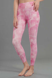 Damen-Leggings mit hohem Bund, Batikmuster und Taschen