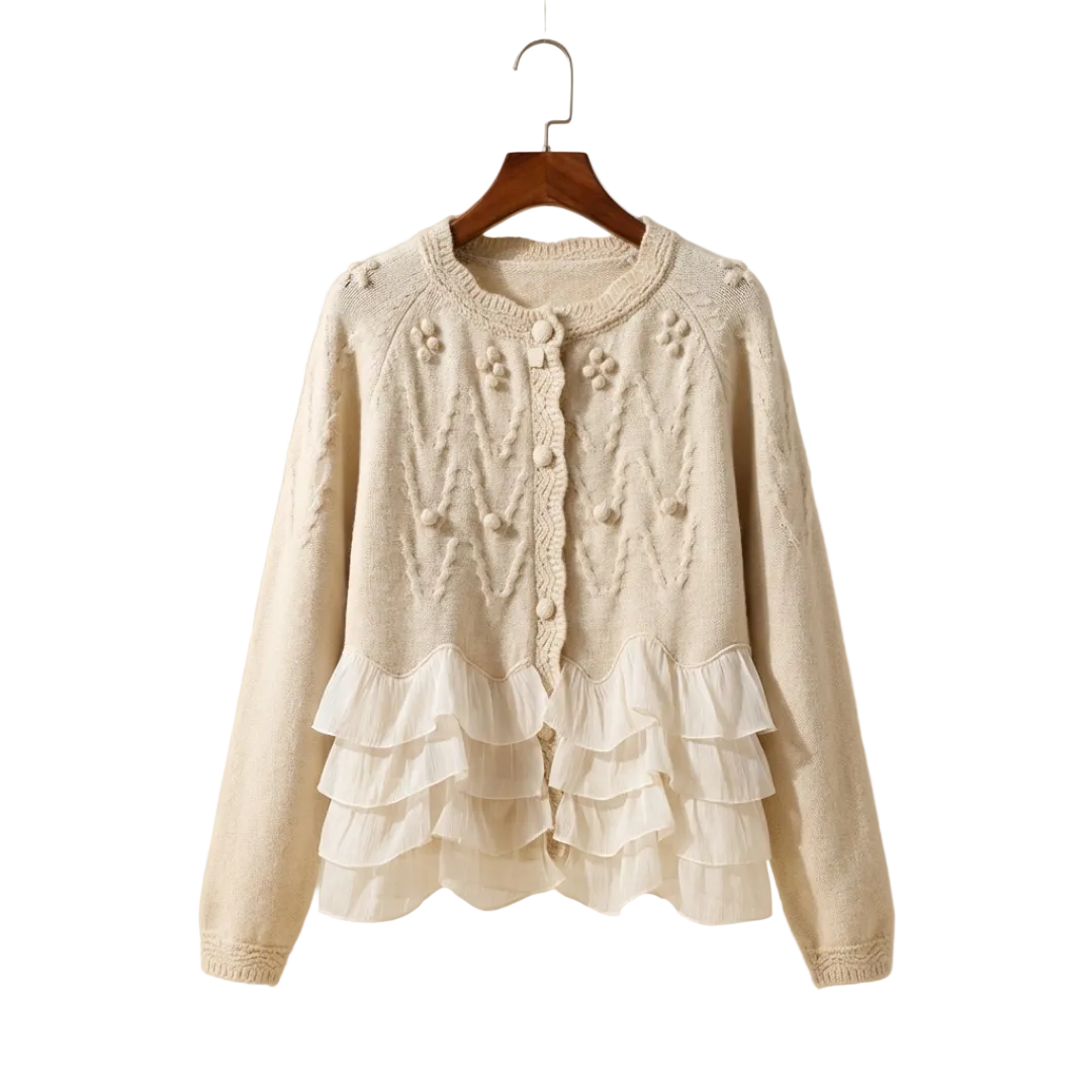 Natalie – Damen-Strickjacke mit Chiffonrüschen – Ansicht 4