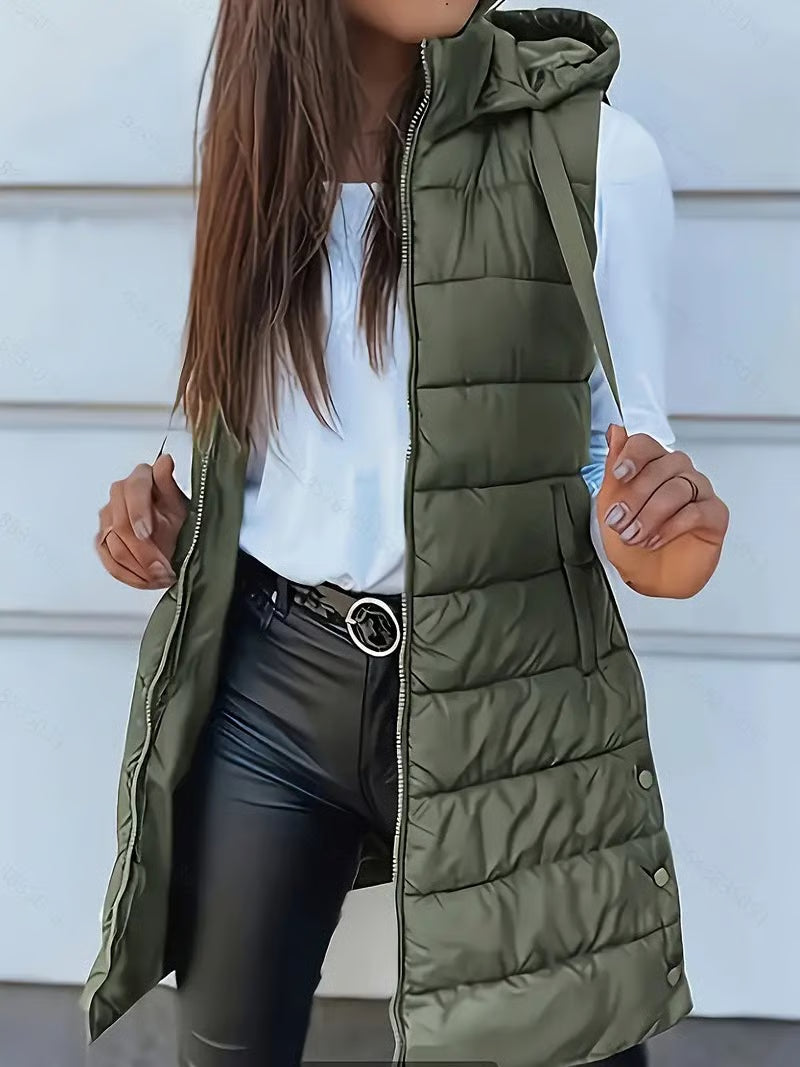 Lange ärmellose Damenjacke mit Kapuze – Ansicht 9