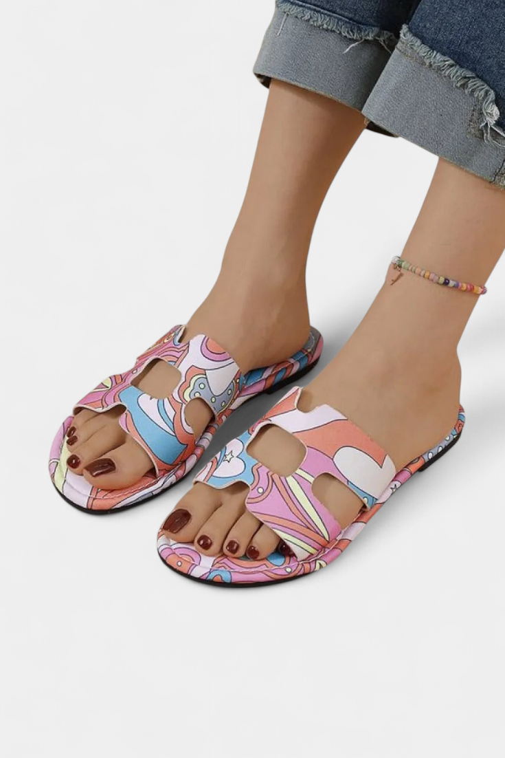 Flache Damen-Sandalen Berenice mit tropischem Muster – Ansicht 3