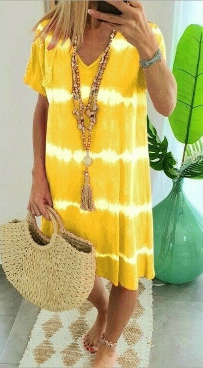 Ulrike | Boho-Kleid mit V-Ausschnitt und Tie-Dye-Muster