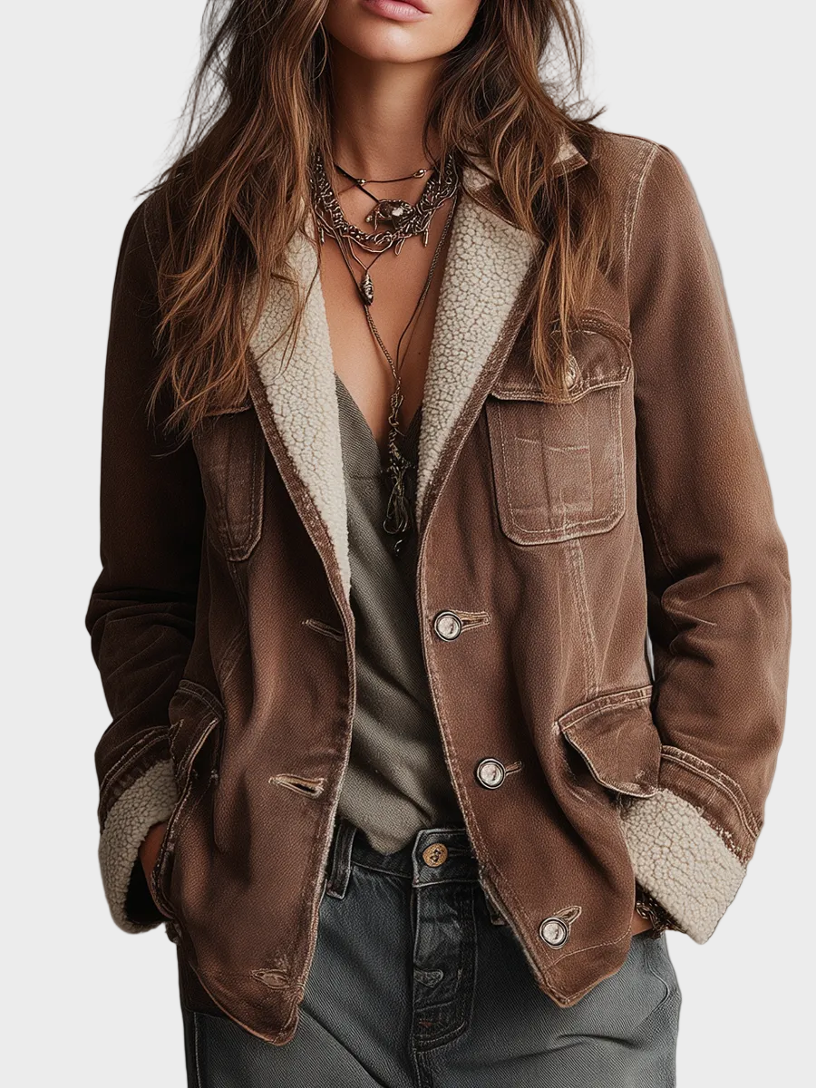 Anna – Retro-Jeansmantel für Damen mit Sherpa-Futter