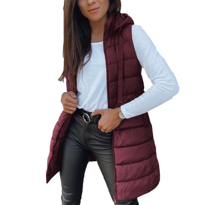 Lange ärmellose Damenjacke mit Kapuze – Ansicht 5