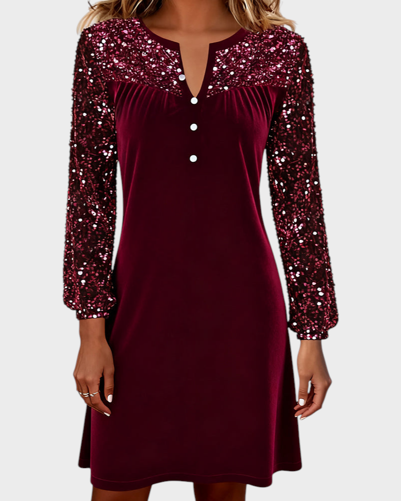 Joan – Samtkleid mit Strassbesatz und V-Ausschnitt