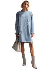 Annie – Hellblaues Mini-Jeanskleid mit Fransensaum