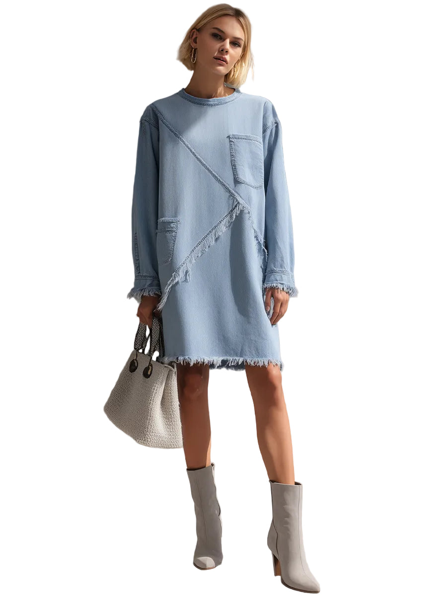 Annie – Hellblaues Mini-Jeanskleid mit Fransensaum