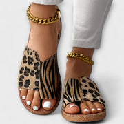 Damen-Flip-Flops mit Leopardenmuster und zweifarbiger Optik