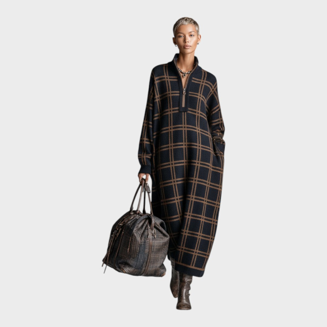 Damen-Maxikleid Vassia aus Wolle mit lockerer Passform und Reißverschluss – Ansicht 3