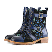 Florale flache Damen-Schnürstiefeletten Lucy
