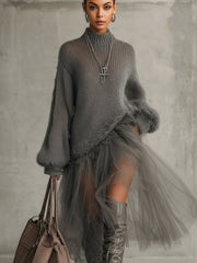 Cassie – Graues Maxikleid aus Mohair und Tüll – Ansicht 2