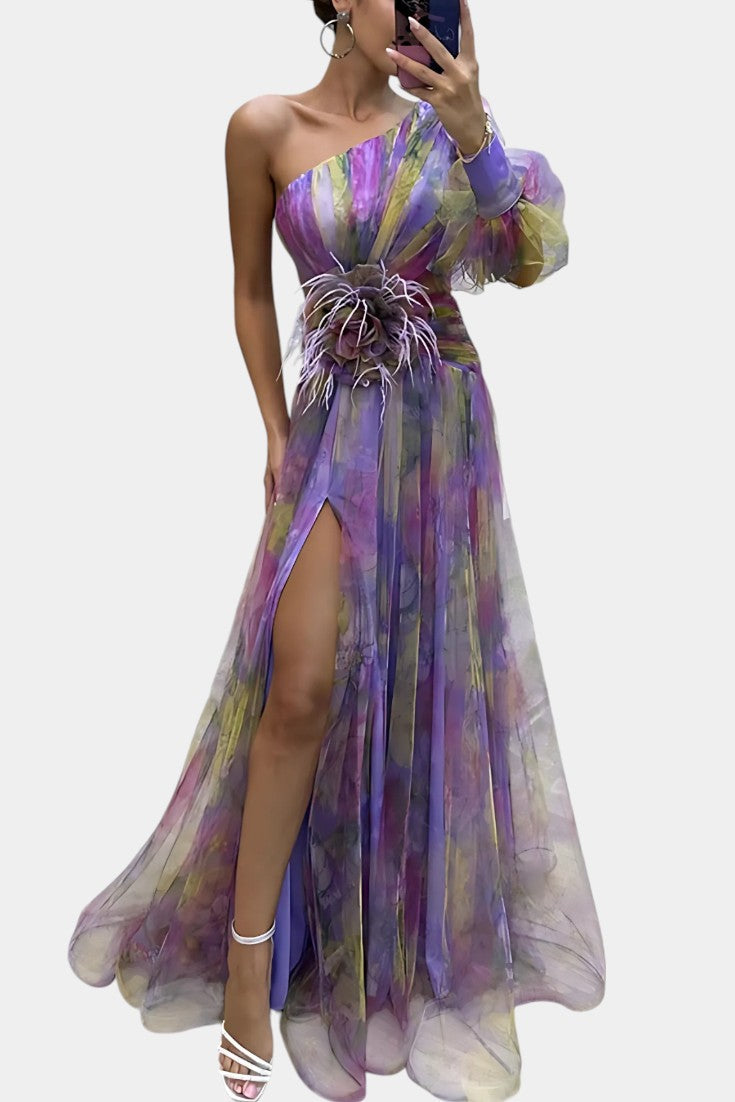Damen-One-Shoulder-Maxikleid Amelie mit drapiertem Rock – Ansicht 2