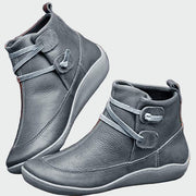 Braune Premium-Lederstiefeletten für Damen mit Riemen – Ansicht 3