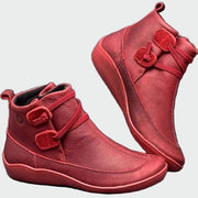 Braune Premium-Lederstiefeletten für Damen mit Riemen – Ansicht 2