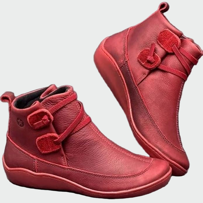 Braune Premium-Lederstiefeletten für Damen mit Riemen – Ansicht 2