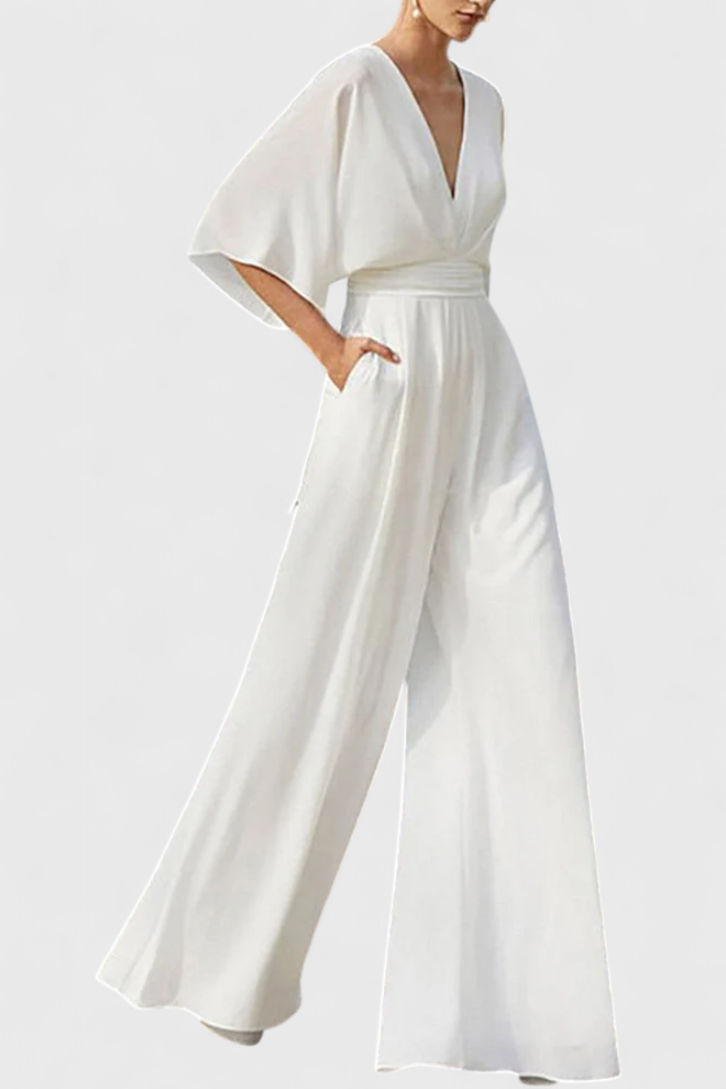 Eleganter Damen-Jumpsuit Isaura mit weitem Bein und V-Ausschnitt