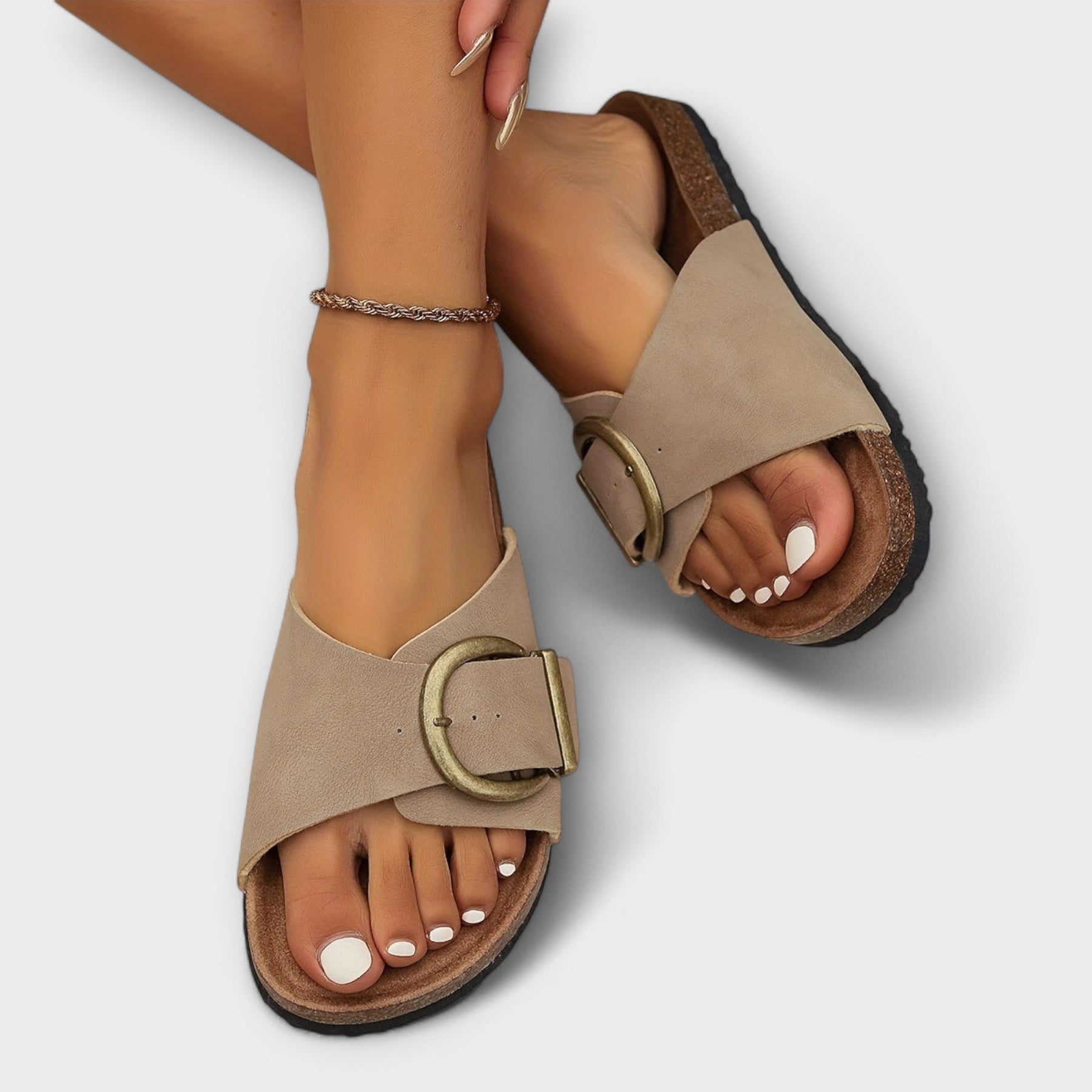 Damensandalen mit verstellbaren Riemen und flacher Sohle – Ansicht 5