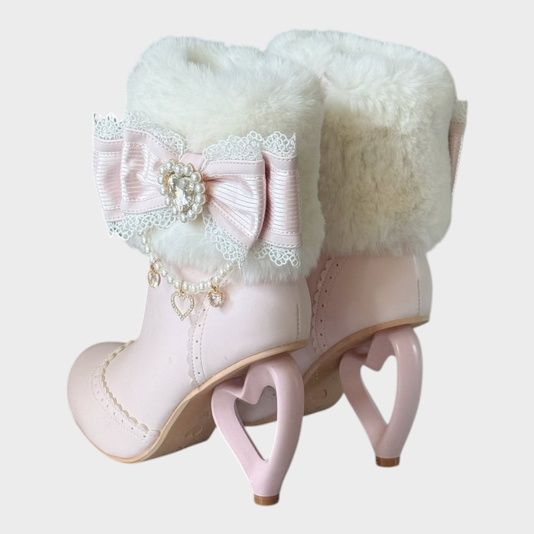 Candy | Herzförmige Stiefeletten mit Absatz in Pink Sakura