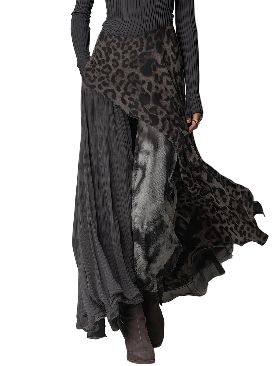 Blair – Maxikleid im Boho-Stil mit Leopardenmuster und asymmetrischem Saum
