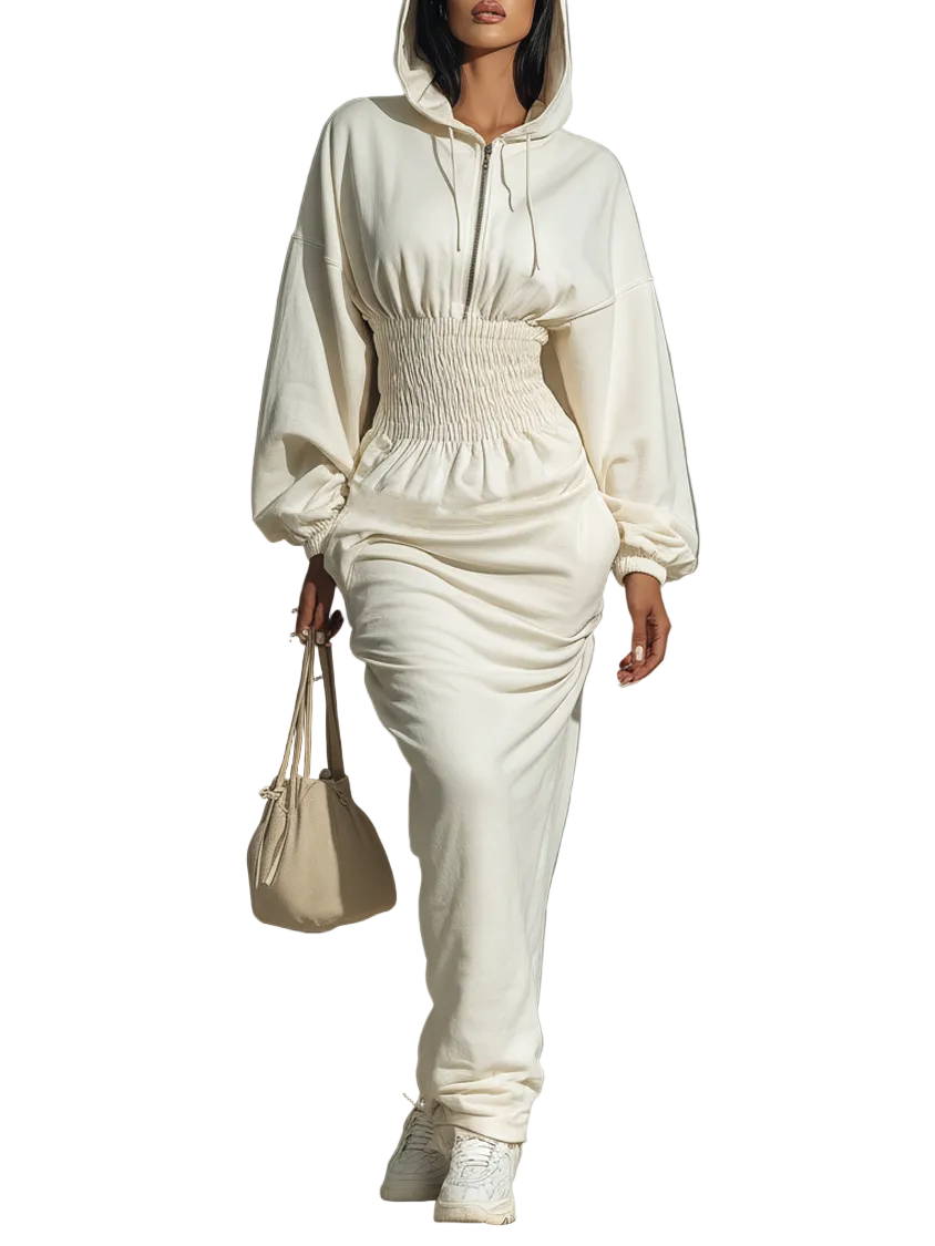 Rachel – Maxi-Sweatkleid mit Kapuze und Raffung an der Taille