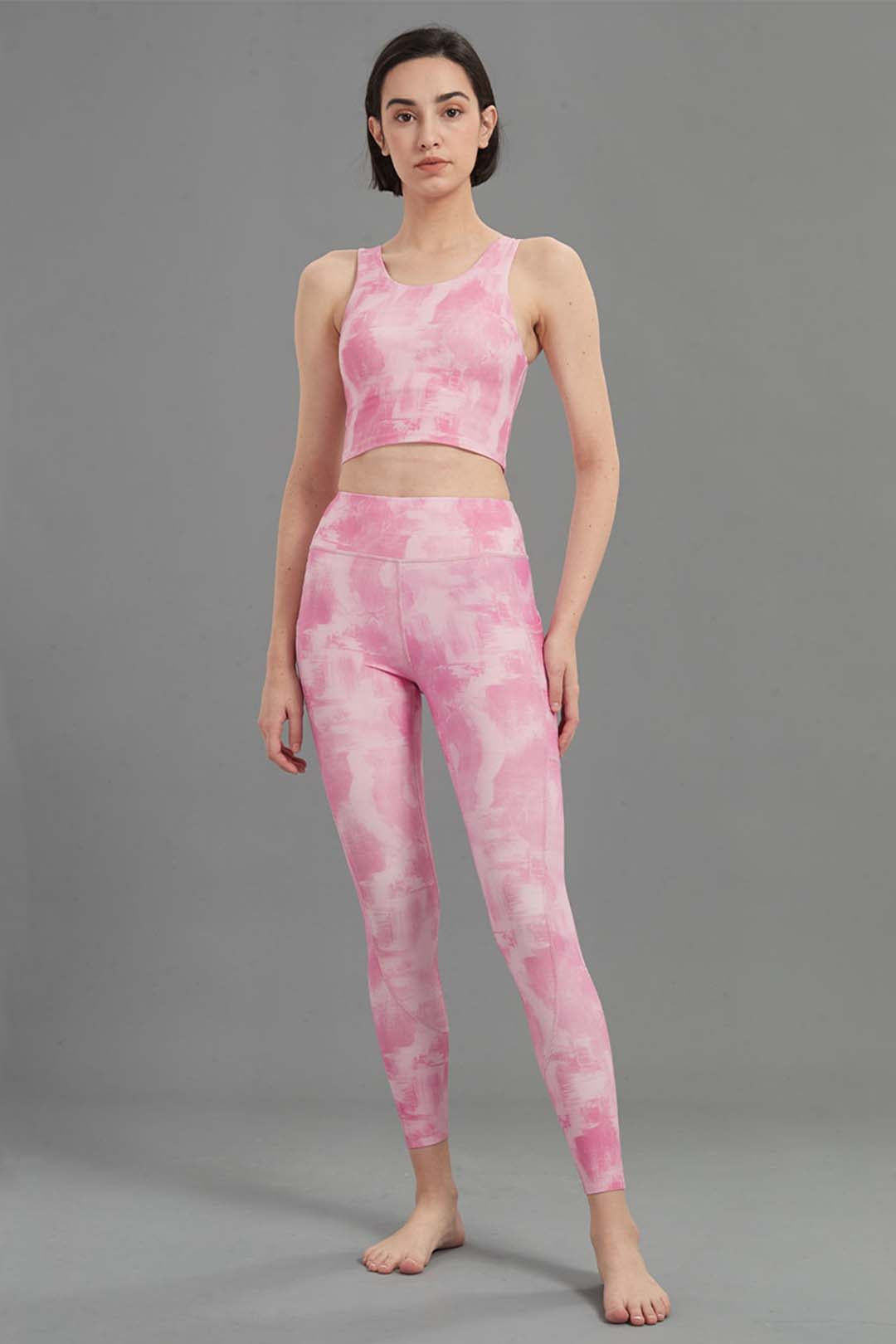Damen-Leggings mit hohem Bund, Batikmuster und Taschen – Ansicht 2