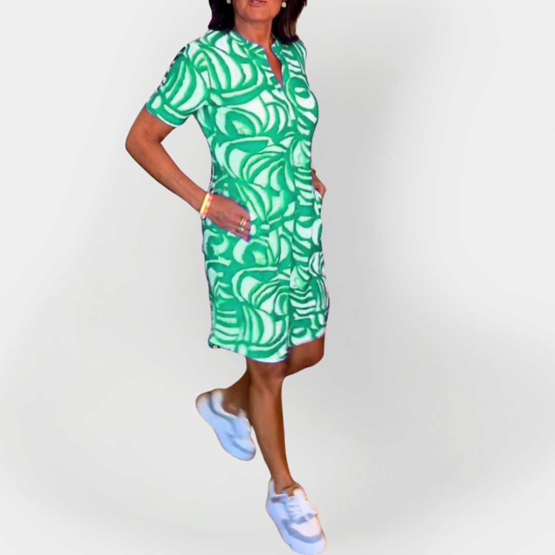 Midi-Kleid mit Muster und kurzen Ärmeln