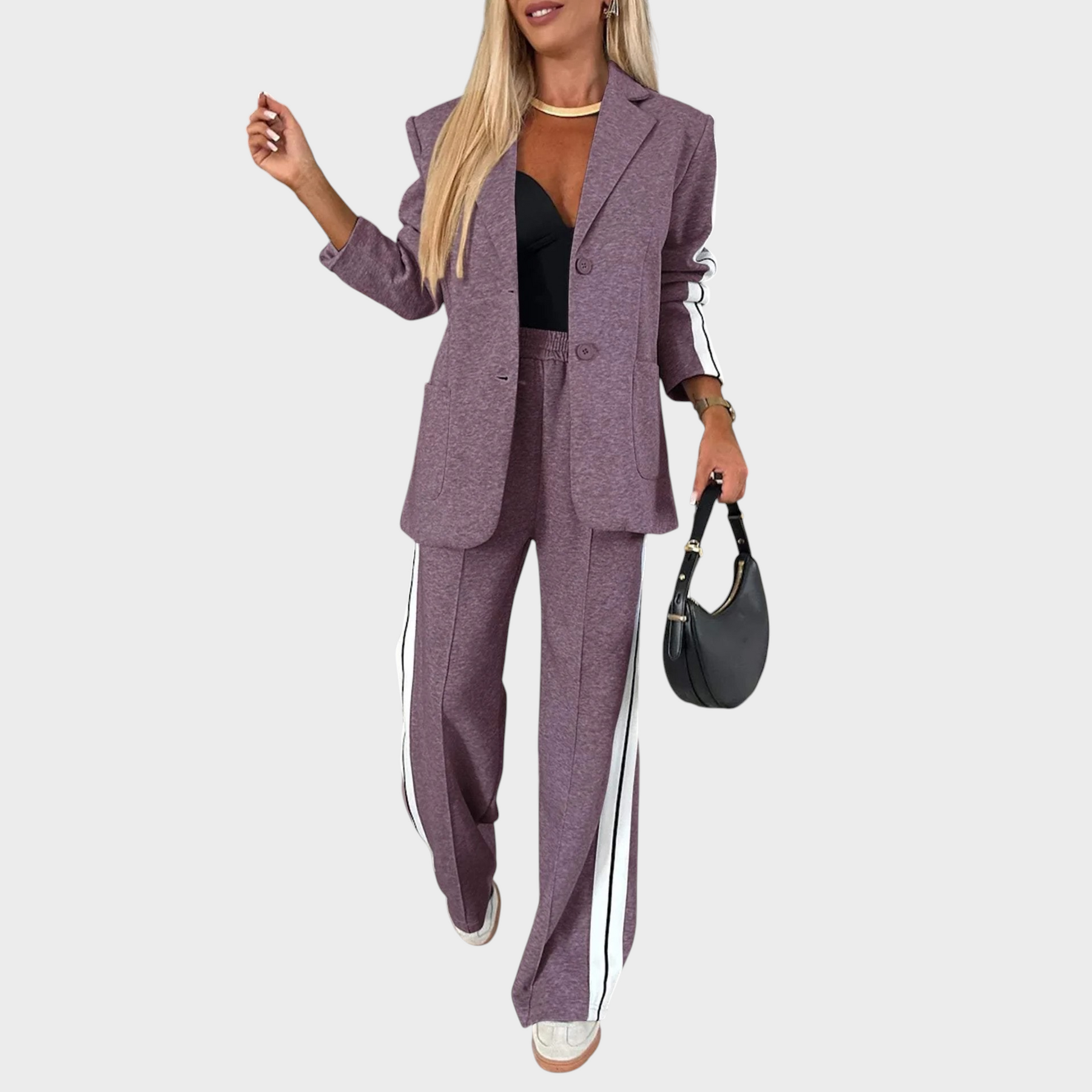 Maelyn – Elegantes gestreiftes Damen-Set mit Mantel und weiter Hose – Ansicht 4