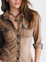 Ace – Retro-Bluse für Damen mit Kontrastnähten und Waschung – Ansicht 2