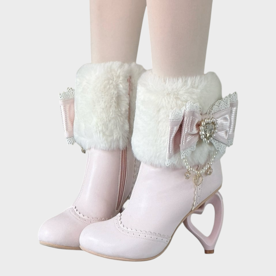 Candy | Herzförmige Stiefeletten mit Absatz in Pink Sakura