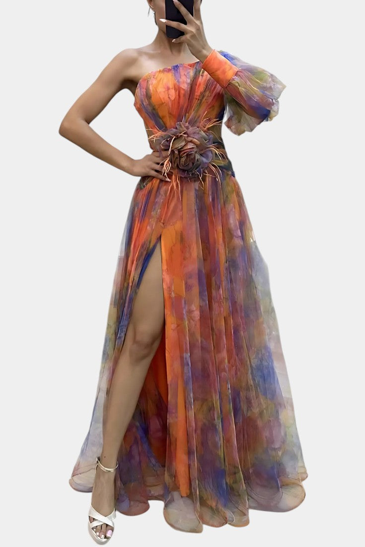 Damen-One-Shoulder-Maxikleid Amelie mit drapiertem Rock – Ansicht 7