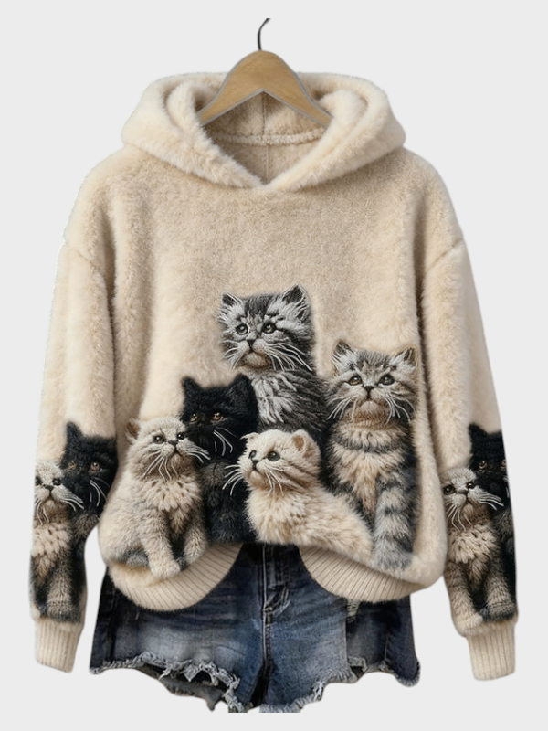 Erica – Weicher Damen-Hoodie mit Kätzchenmotiv