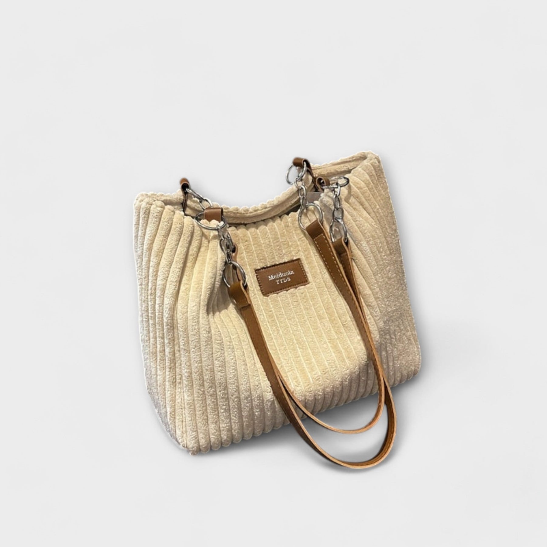 Xella – Khakifarbene Schultertasche für Damen aus weichem Cord – Ansicht 4