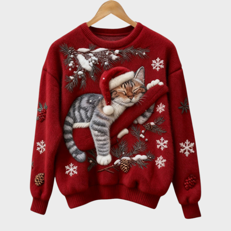 Wilma – Lässiger Damenpullover mit Katzenmotiv – Ansicht 3