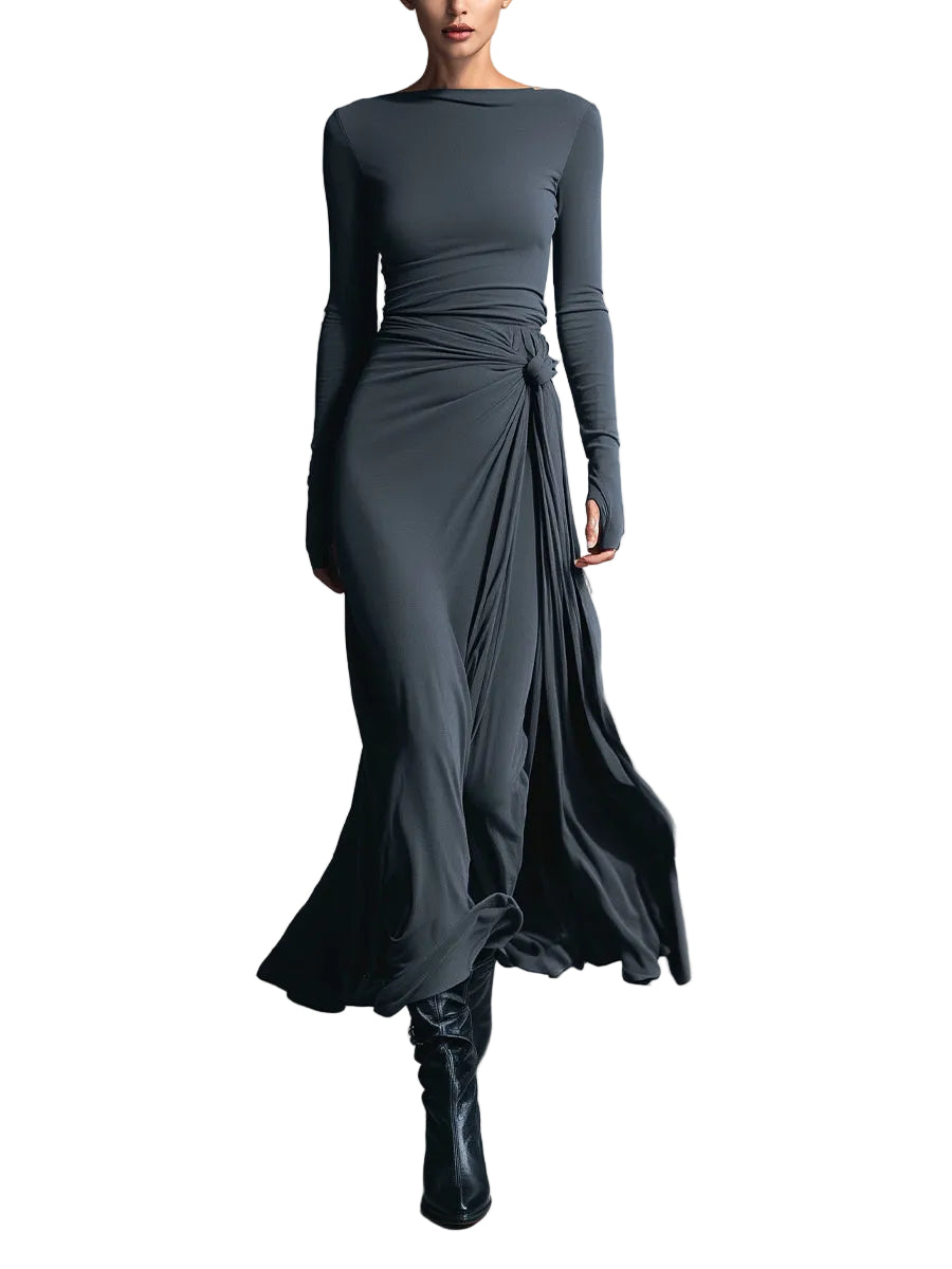 Belle – Graues Wickel-Maxikleid mit Knoten