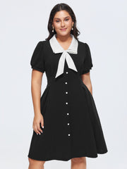 Elastisches Minikleid für Damen mit Puffärmeln in Übergröße