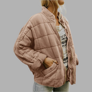 Khakifarbene gesteppte Oversize-Jacke für Damen