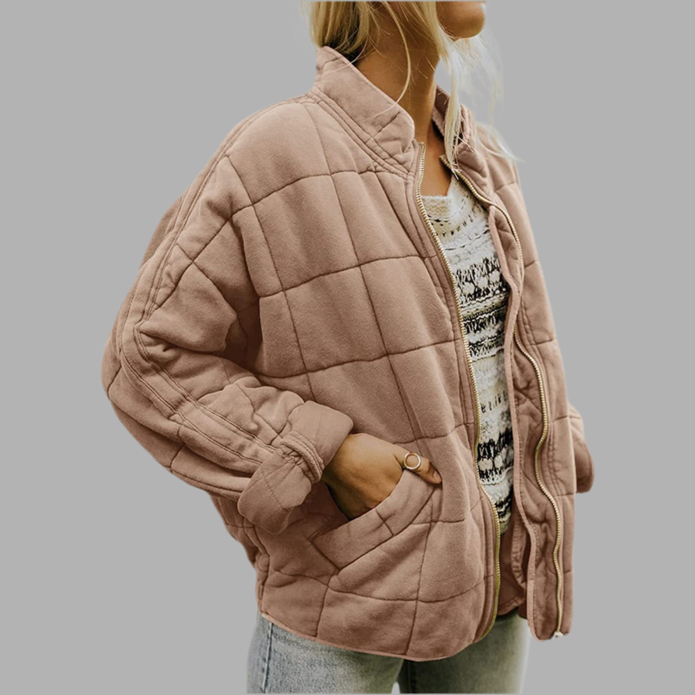 Khakifarbene gesteppte Oversize-Jacke für Damen