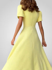 Midikleid für Damen in A-Linie mit hohem Kragen und Puffärmeln – Ansicht 2