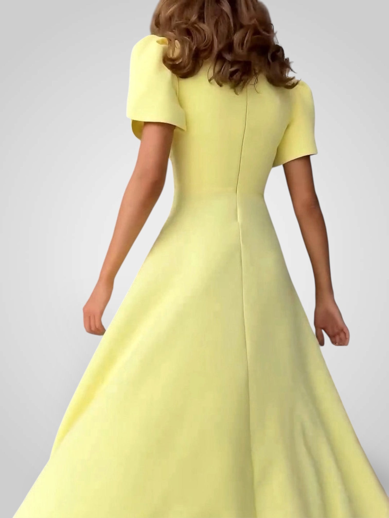Midikleid für Damen in A-Linie mit hohem Kragen und Puffärmeln – Ansicht 2