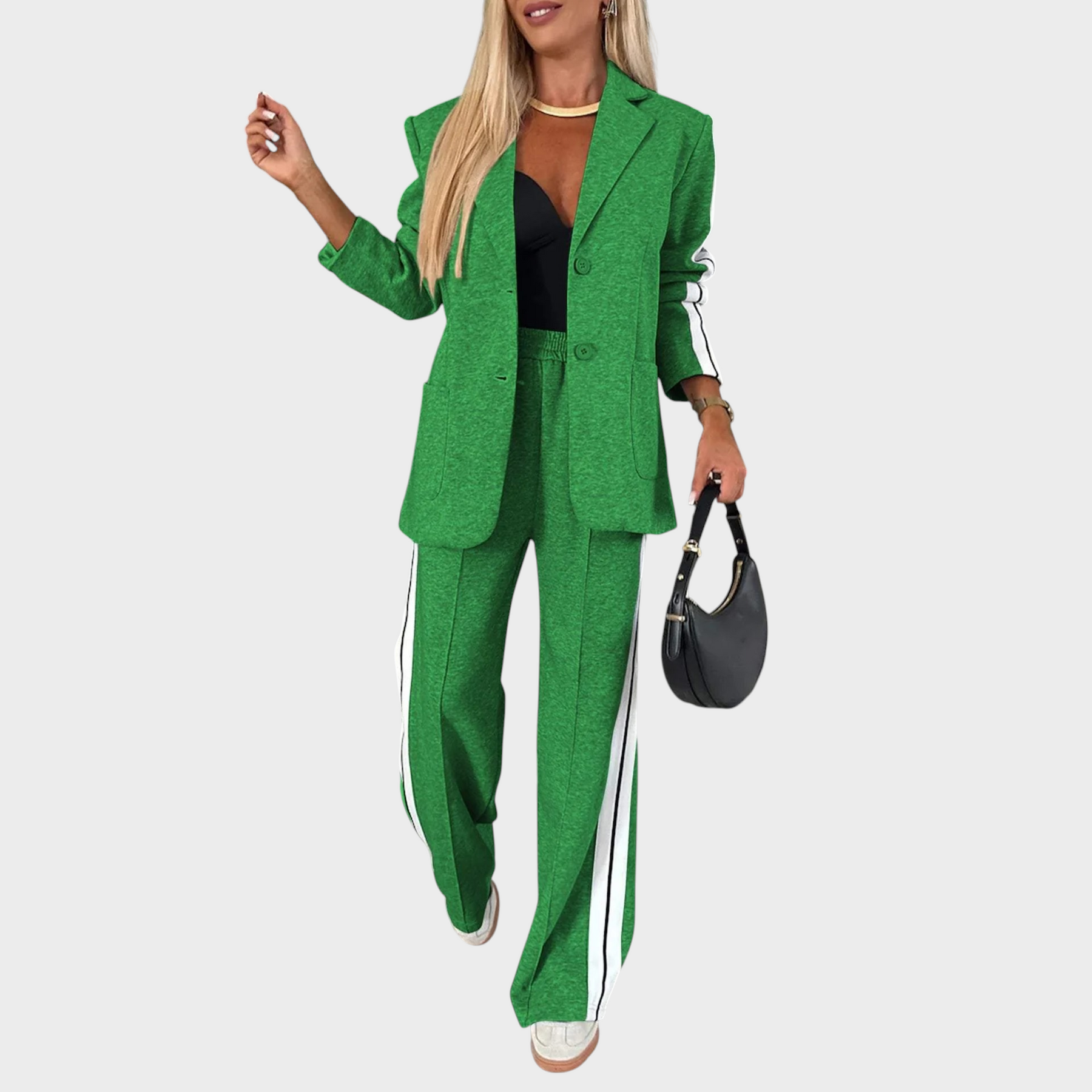 Maelyn – Elegantes gestreiftes Damen-Set mit Mantel und weiter Hose – Ansicht 5