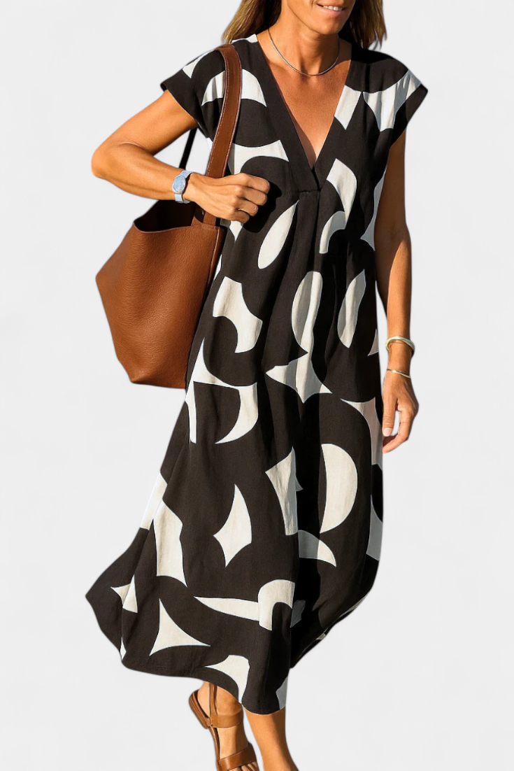 Asela – Lässiges Damenkleid mit V-Ausschnitt und Mustermix – Ansicht 2