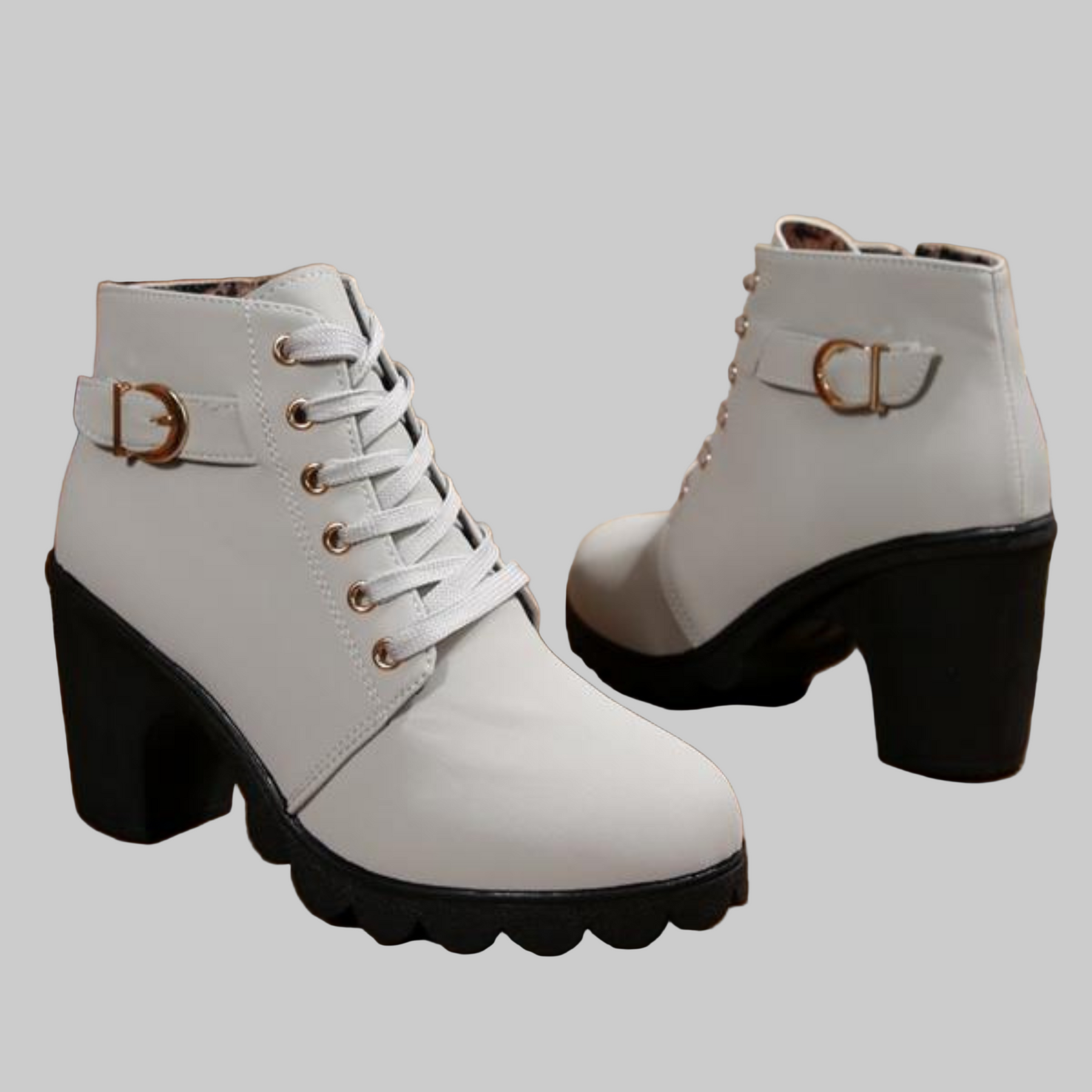 Katni – Schnürstiefeletten für Damen mit Metallschnalle und dicker Sohle – Ansicht 2