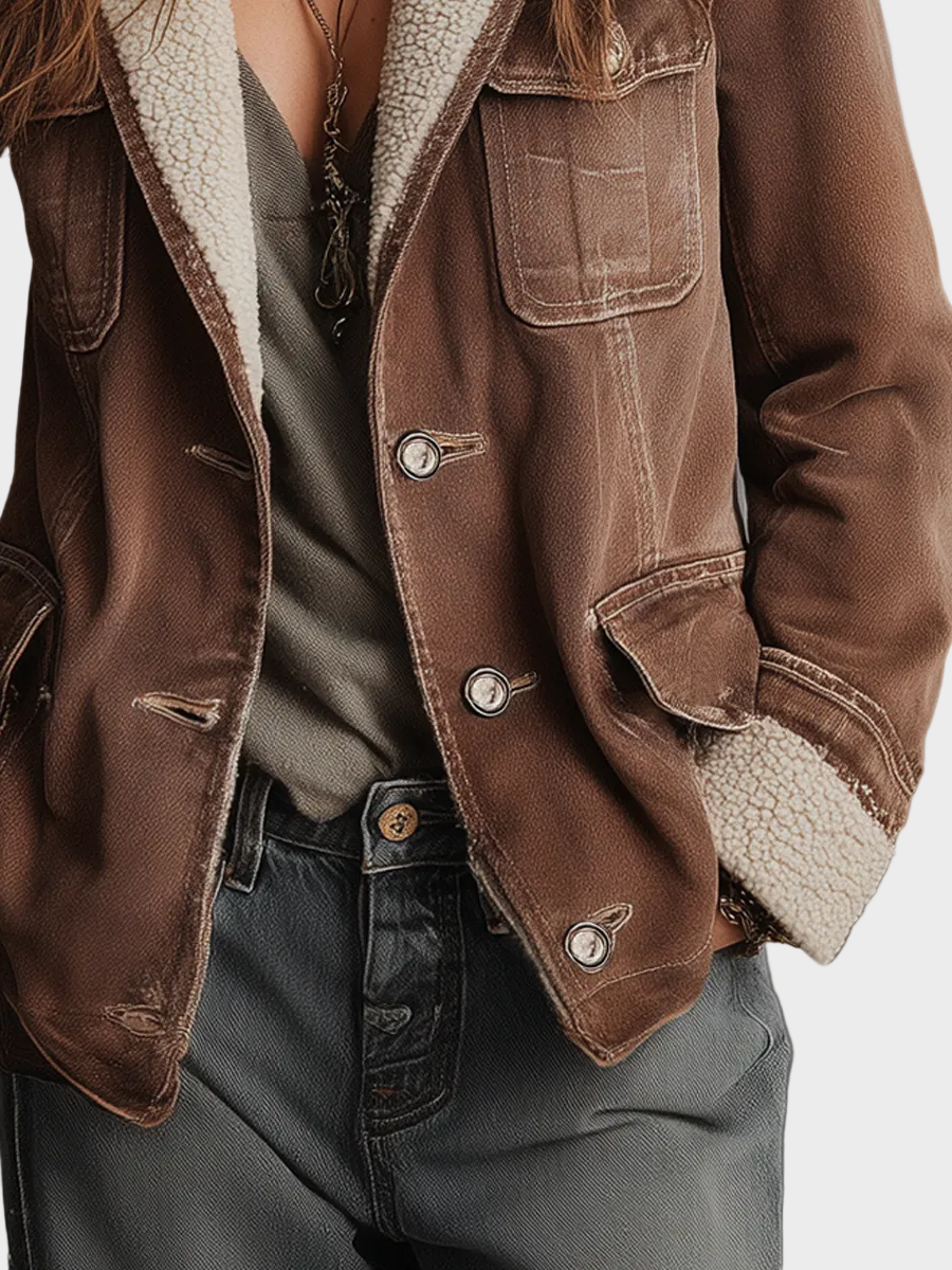 Anna – Retro-Jeansmantel für Damen mit Sherpa-Futter – Ansicht 4