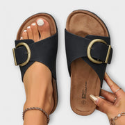 Damensandalen mit verstellbaren Riemen und flacher Sohle – Ansicht 2