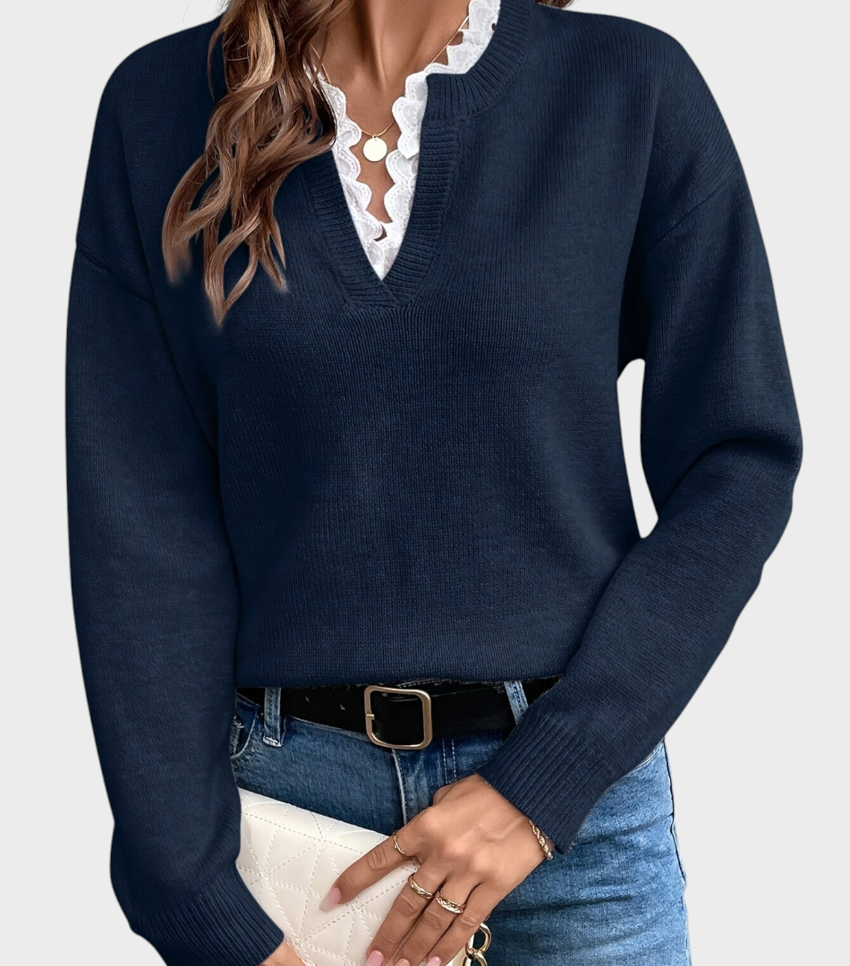 Damen-Pullover Yasmine mit Spitze und offenem Halsausschnitt – Ansicht 6