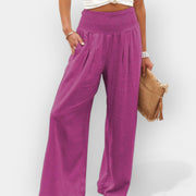 Bequeme Hose für Damen mit weitem Bein und elastischem Bund – Ansicht 9