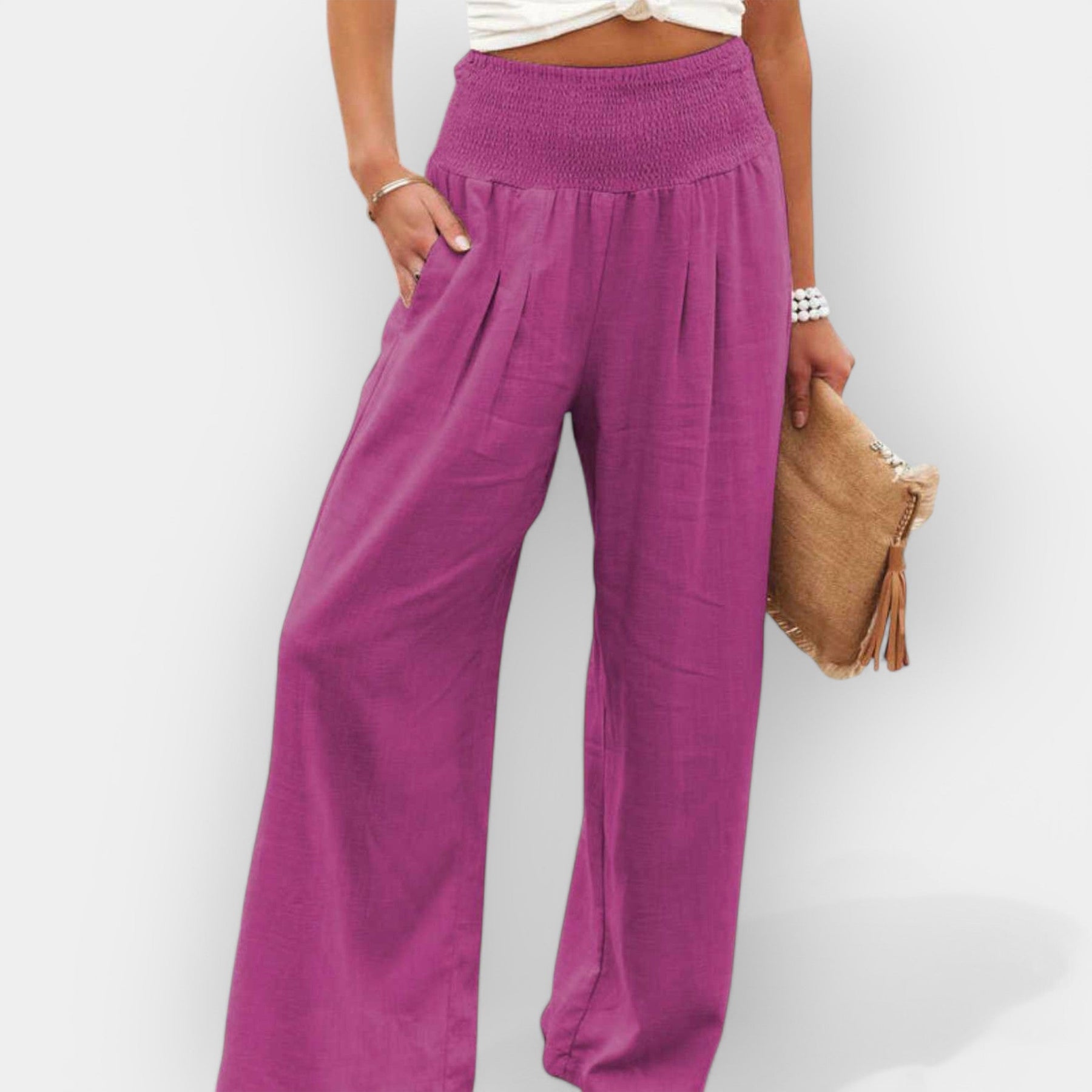 Bequeme Hose für Damen mit weitem Bein und elastischem Bund – Ansicht 9