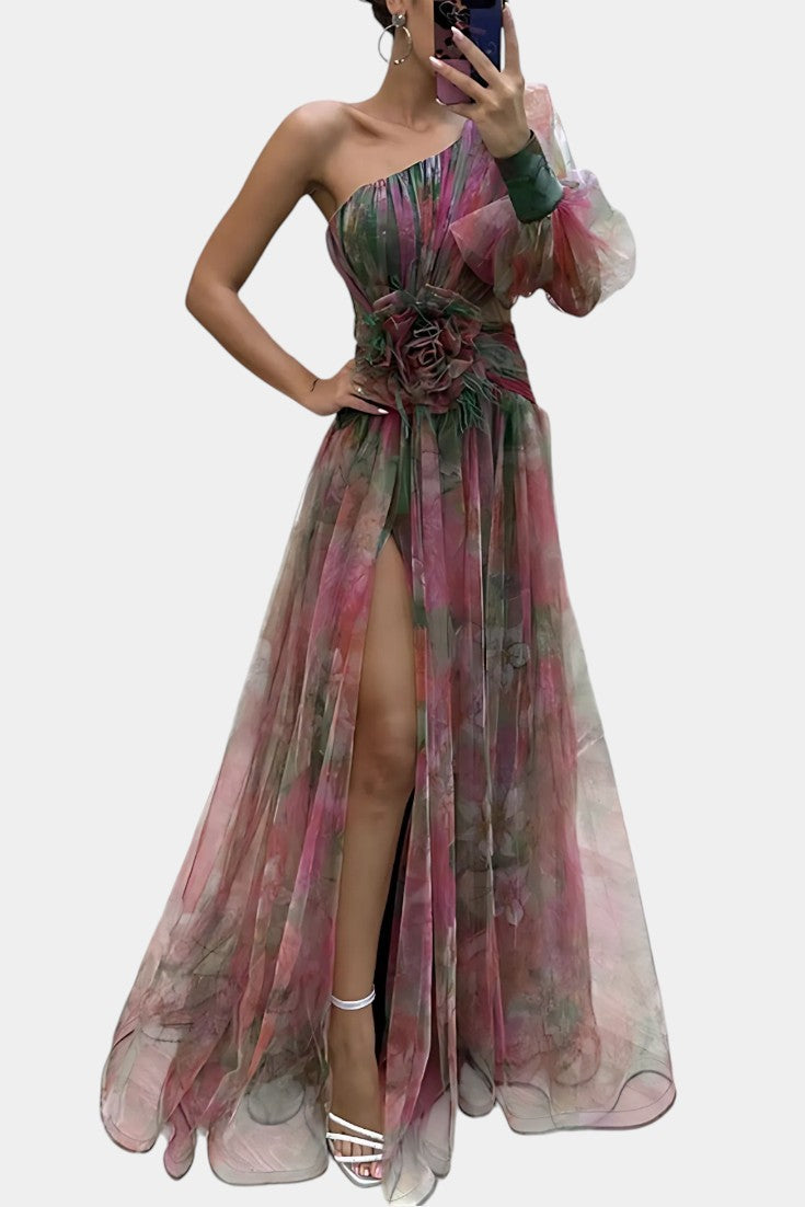 Damen-One-Shoulder-Maxikleid Amelie mit drapiertem Rock – Ansicht 8