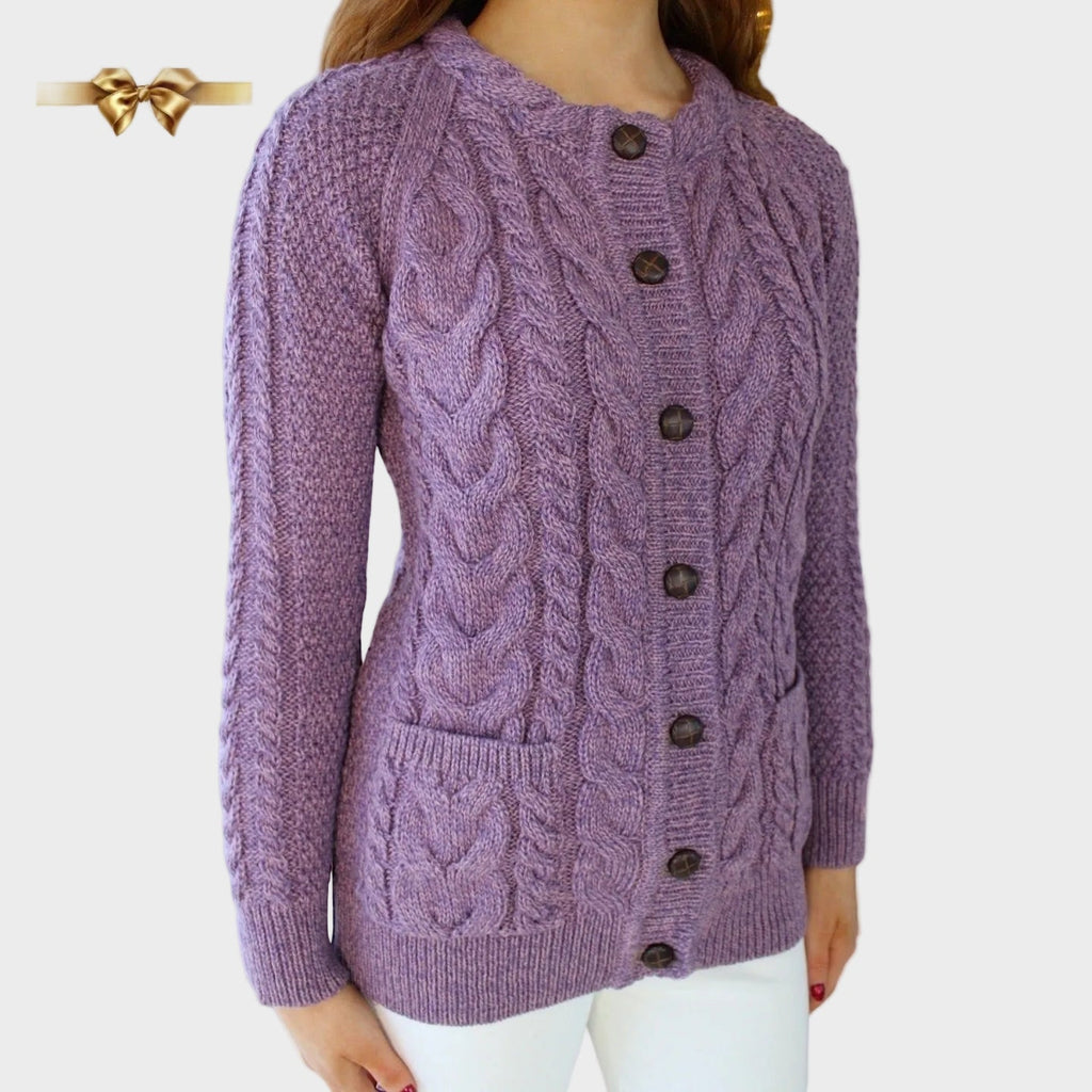 Strickjacke aus Merino-Aran-Wolle – Flieder
